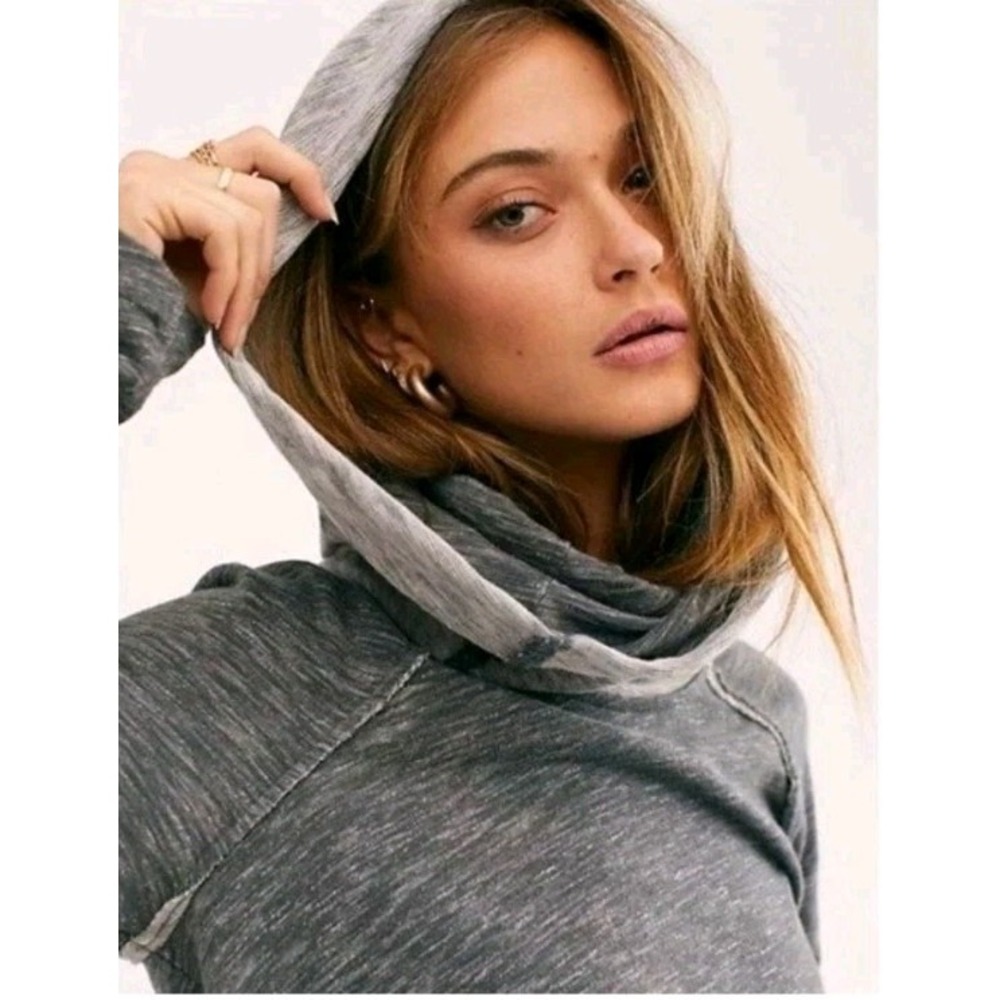 Free People Beach Cocoon Cowl Tunic Top Sweatshirt Womens S Gray Lounge Yoga FPB - Picture 3 of 13